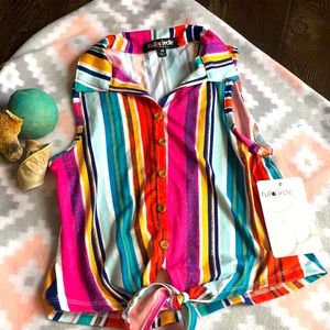 Girls fake button up sleeveless.size 14